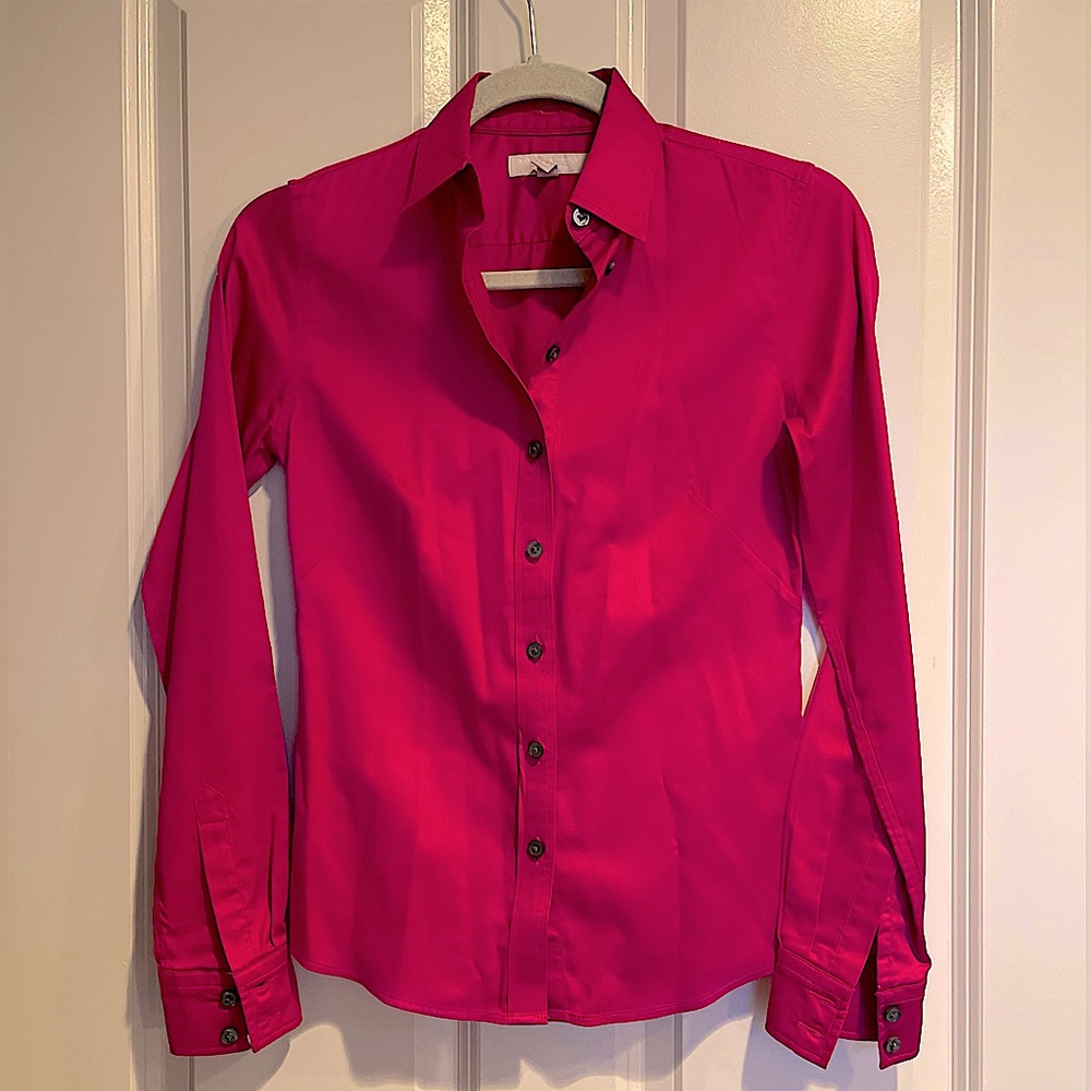 Ban Rep 🍌 Fuschia / Magenta Non-Iron Fitted Long Sleeve Button Blouse 00P Petit